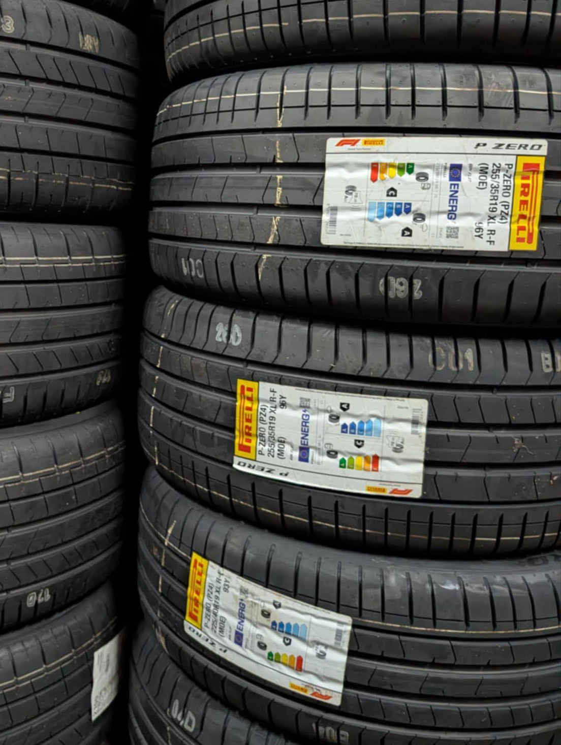 Stacks of premium tyres available at Apex
